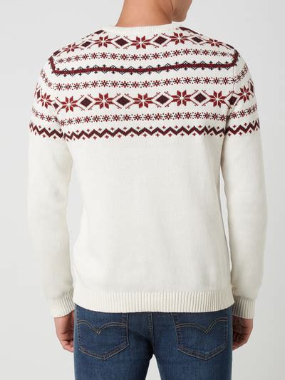 Selected Homme Pullover Mit Norweger Dessin Offwhite Online Kaufen