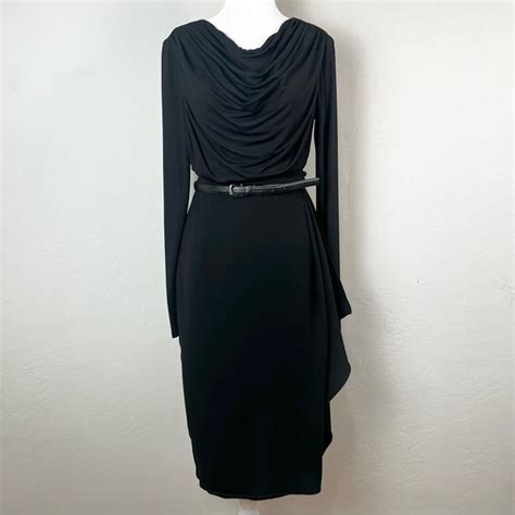 Maxmara Dresses Max Mara Black Jersey Long Sleeve Cowl Neck Belted