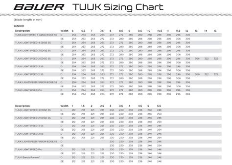 Bauer Size Chart