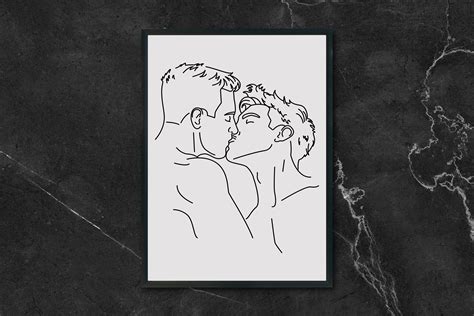 Two Gay Man Kissing On The Lips Nude Gay Line Art Gay Erotic Romance