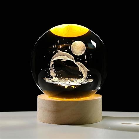 Buy ASHASHA 3D Galaxy Crystal Ball Night Lamp Dolphin Moon System USB