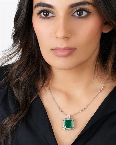 Emerald & French Cut Diamond Sophia Pendant Necklace