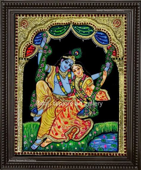 Oonjal Radha Krishna Semi Embossing Tanjore Painting