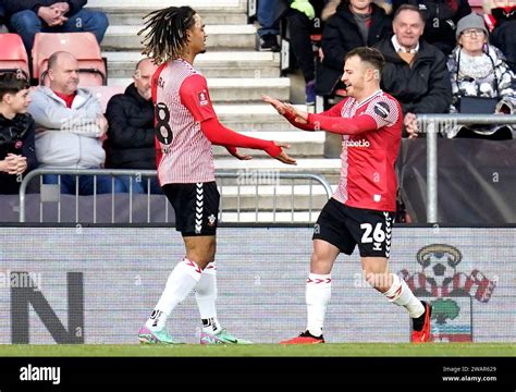 Southampton S Ryan Fraser Right Celebrates Scoring Their Side S First