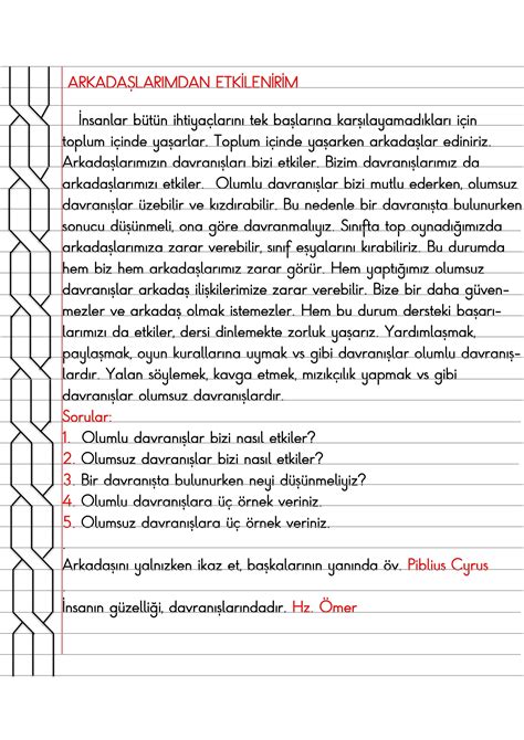 S N F Hayat Bilgisi Arkada Lar Mdan Etkilenirim Defter Zeti Meb Ders