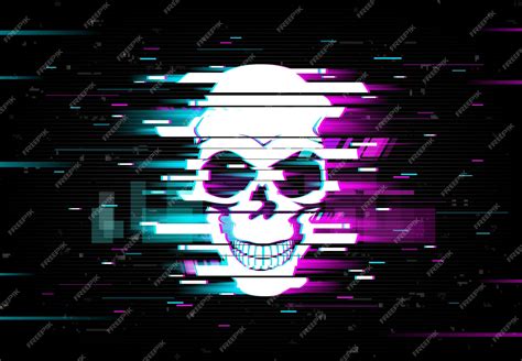 Premium Vector Glitch Skull Vector Distorted Neon Glow Cranium