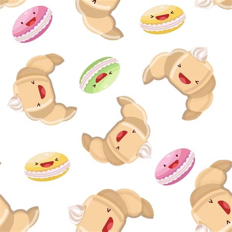 Premium Vector Cute Croissants And Macarons Seamless Pattern Vector Illustration Food Icon