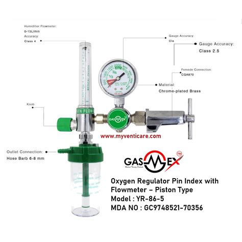 Oxygen Regulator With Flowmeter Pin Index Type Foc Nasal Cannula