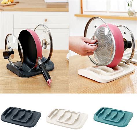 Pan Pot Cover Rack Kitchen Shelf Lid Rack Stand Spoon Holder Drain Rack