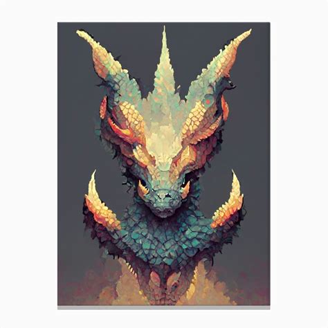 Dragon Head Fire Pixel Art Canvas Print By Fusion Designs Fy