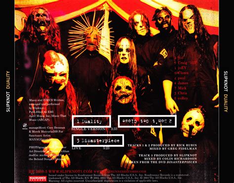 Car tula Trasera de Slipknot - Duality (Cd Single) - Portada