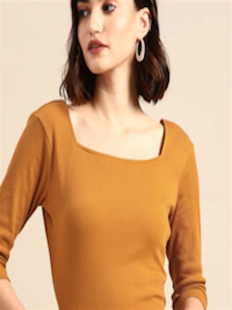 Buy All About You Women Mustard Yellow Solid Square Neck Top Tops For