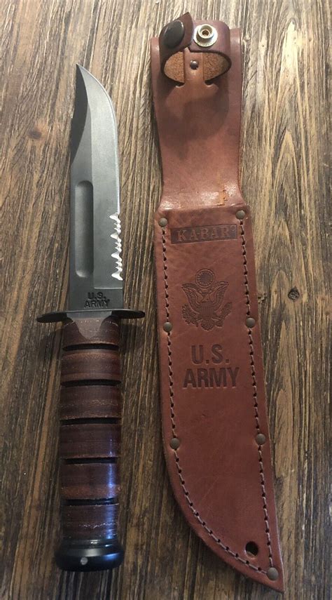 Ka Bar Us Army Fighting Knife With Leather Sheath Serrated Edge New