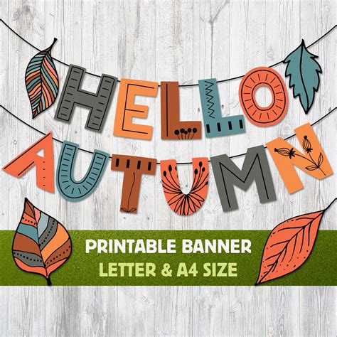 Hello Autumn Printable Banner Fall Home Decor Printable Leaves ...