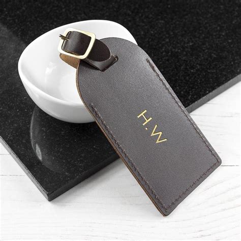 Personalised Brown Foiled Leather Luggage Tag Treat Republic