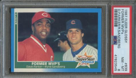 1987 Fleer Glossy 639 Former MVP S Ryan Sandberg Dave Parker PSA 8