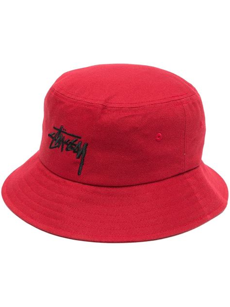 Stussy Embroidered Logo Bucket Hat In Red ModeSens