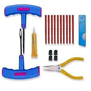 Amiciauto Puncture Repair Kit With Rubberized Anti Slip Hand Tools For