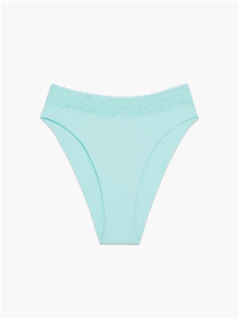 Cotton Essentials Lace Trim High Leg Bikini Panty In Blue SAVAGE X FENTY