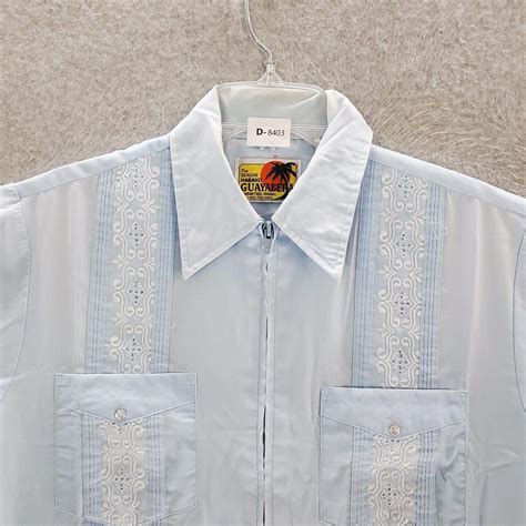 Haband Guayabera Men Zip Up Shirt Medium Blue Depop