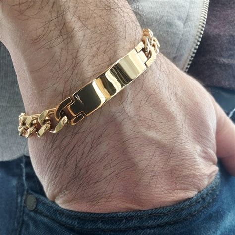 Personalized Stainless Steel Gold ID Bracelet For Men Etsy