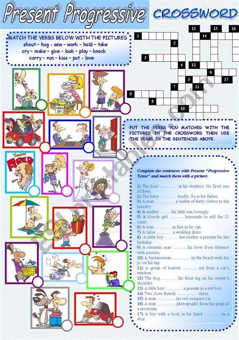 Present Continuous Tense Exercises And Crossword Esl Worksheet By