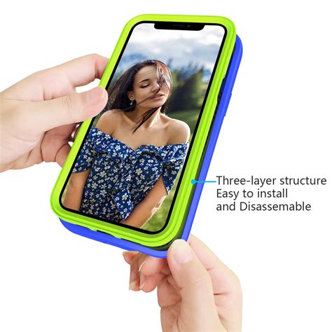 Wave Pattern 3 In 1 Silicone Pc Shockproof Protective Case For Iphone 13 Pro Max Blueolivine