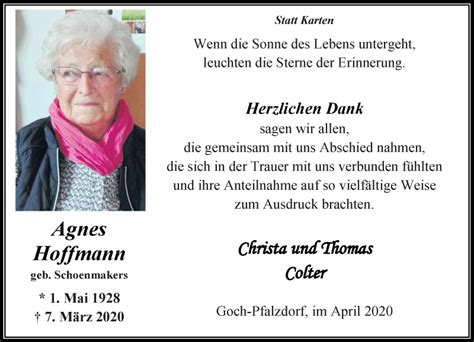 Alle Traueranzeigen für Agnes Hoffmann trauer rp online de