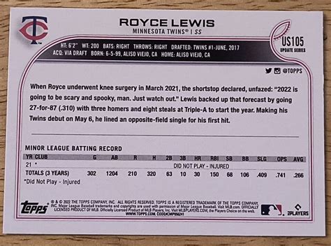 2022 Topps Update Royce Lewis Minnesota Twins RC US105 EBay