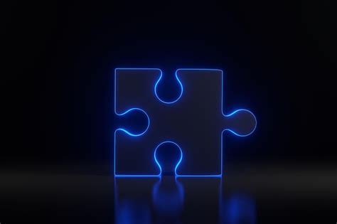 Premium Photo Single Puzzle Piece With Bright Glowing Futuristic Blue