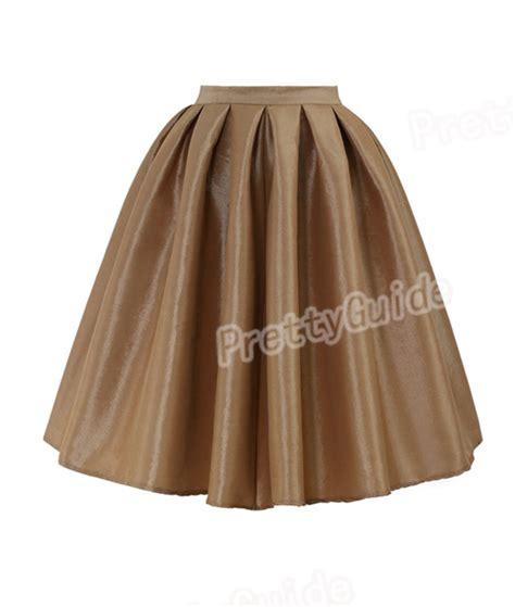 Women Retro High Waist Full A Line Pleated Swing Dress Midi Skate Skirt