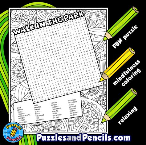 Walk In The Park Word Search Puzzle With Coloring Take A Walk In The