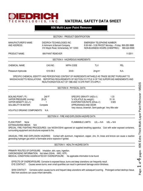 Material Safety Data Sheet 606 Multi Layer Paint Remover Pdf Burn