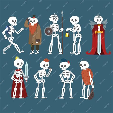 Premium Vector Human Skeletons Set Funny Dead Man Zombie Cartoon