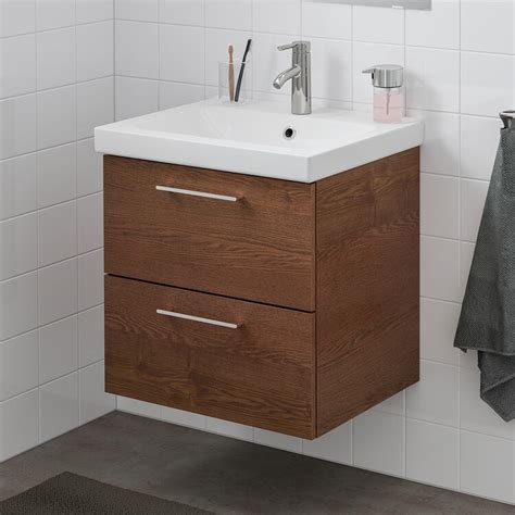 Godmorgon Odensvik Sink Cabinet With 2 Drawers Brown Stained Ash Effect Dalskär Faucet 243