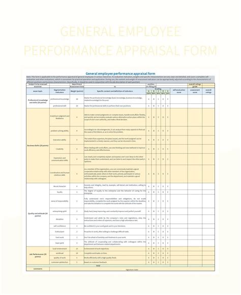 General Employee Performance Appraisal Form Excel Template And Google ... 