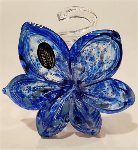 Murano Flower Art Glass Sculpture Statue Italy Blue Home Decor Large New 20 Art Glass Glass