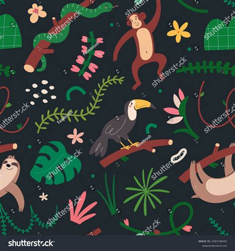 Jungle Animals Pattern Seamless Ornament Cute Stock Vector (Royalty Free) 2187196201 | Shutterstock