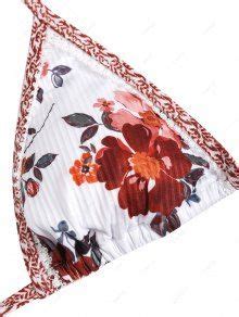 Floral Picot Trim Textured Halter Triangle String Tie Side Tanga Bikini