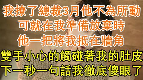 我撩了總裁3月他不為所動，可就在我準備放棄時，他一把將我抵在牆角，雙手小心的觸碰著我的肚皮，下一秒一句話我徹底傻眼了九點夜讀小說甜寵