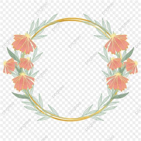 Watercolor Flowers Wreath Png Image Golden Wedding Frame With