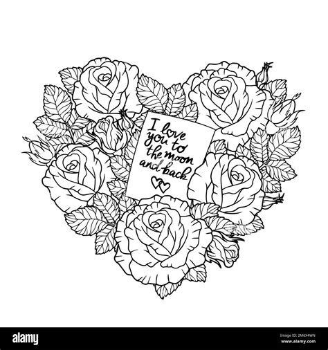 Rose Flowers In The Shape Of A Heart With A Love Message Vector Anti