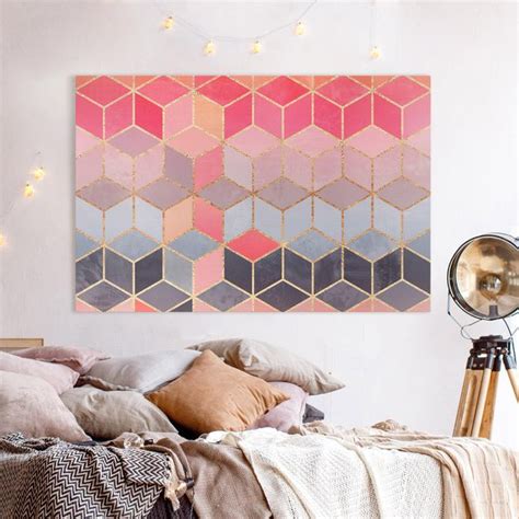 Buntes Pastell Goldene Geometrie Leinwandbild Im Querformat 3 2