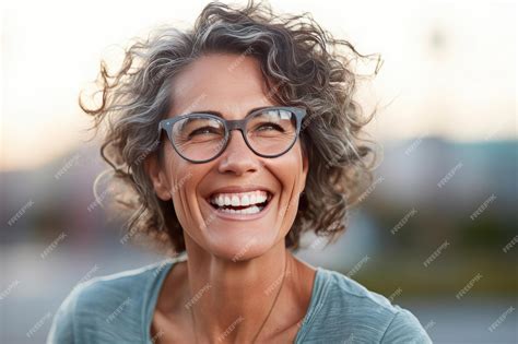 Premium Ai Image Happy Satisfied Woman Wearing Glasses Portrait Outside Generative Ai