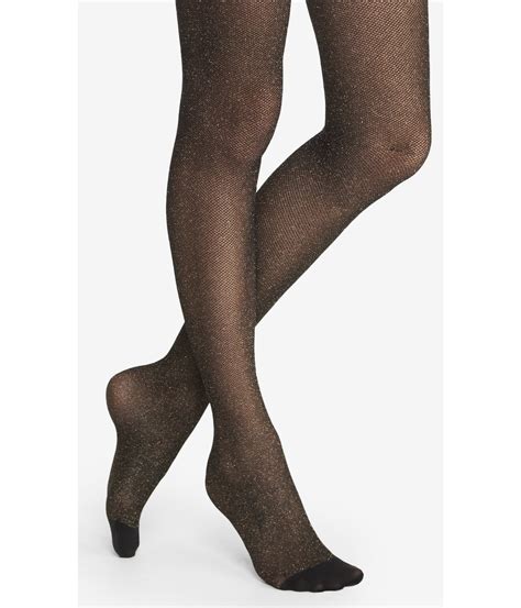 Express Metallic Micromesh Full Tights Gold In Black Shiny Gold Lyst