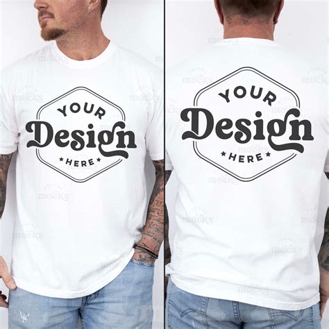 Comfort Colors C White Tshirt Split View Mockup Mens White T