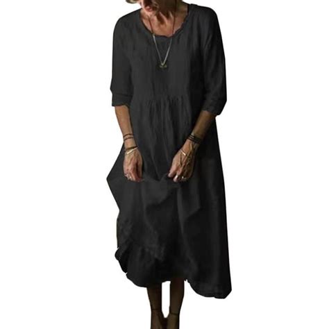 Minetom Robe T Femme De Plage R Tro Midi Robes Col Rond Lin Manches