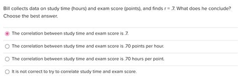 Solved Bill Collects Data On Study Time Hours And Exam Chegg