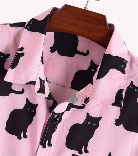 Black Cat Print Short Sleeve Button Up Shirt Choose Pink Or Cream