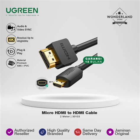 Jual Ugreen Kabel Micro HDMI To HDMI 4K Resolution 60Hz Support 3D